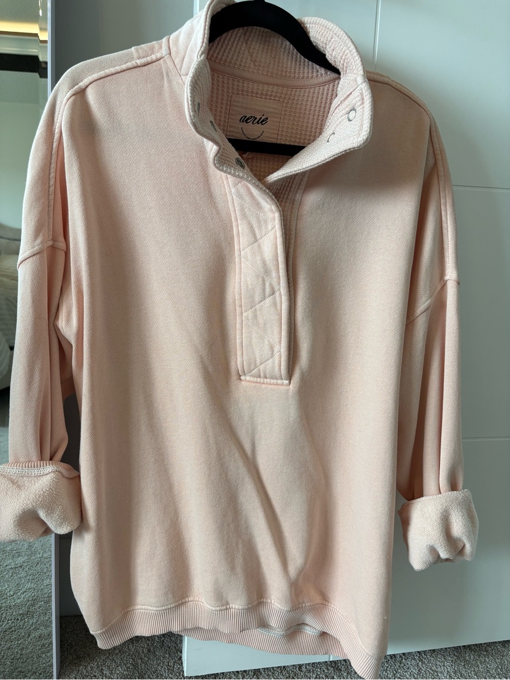 aerie Blush Pink Getaway 1/4 Snap sweatshirt.